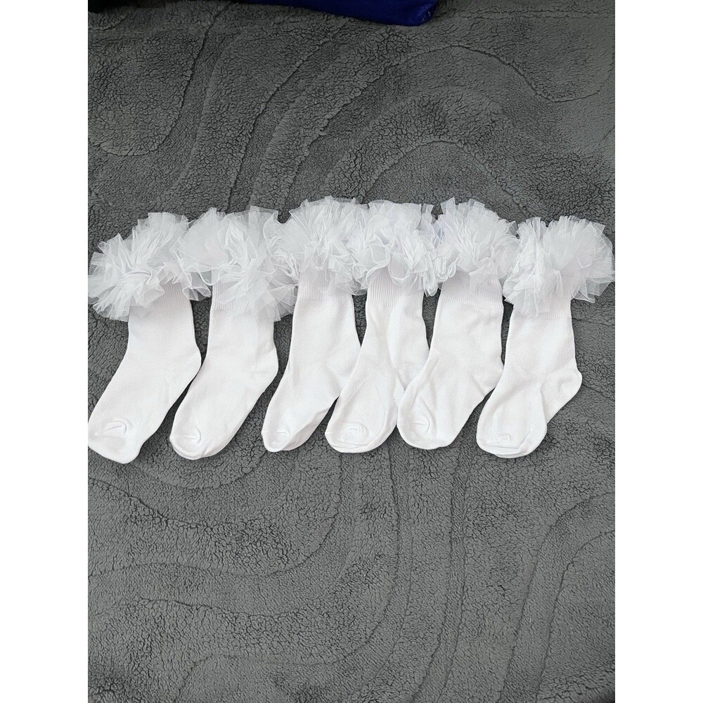 New 3 Pair Little Girl White Ruffle Socks No Size Listed (4.5” Foot Length)